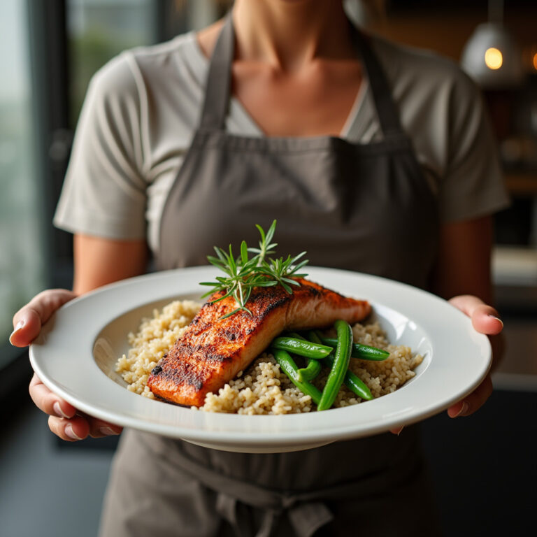 salmon with rice_and green bean